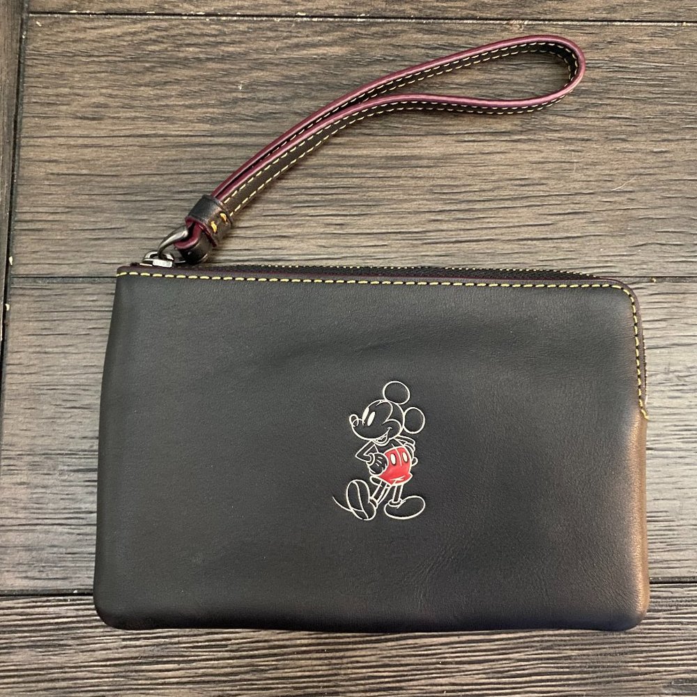Coach X Disney Mickey Mouse black leather wristlet